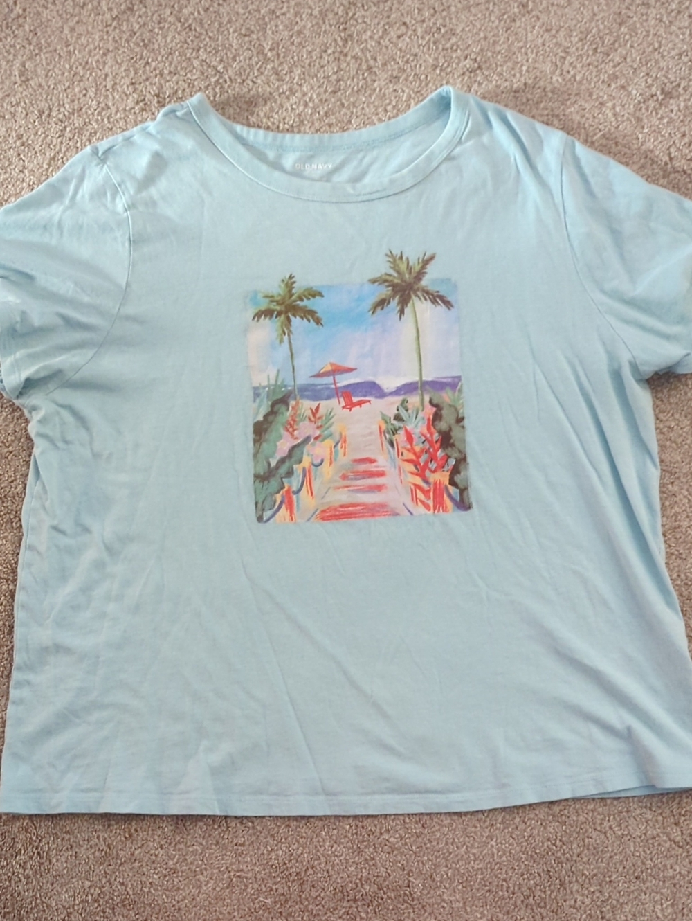Old Navy Light Blue Tropical Graphic Tee